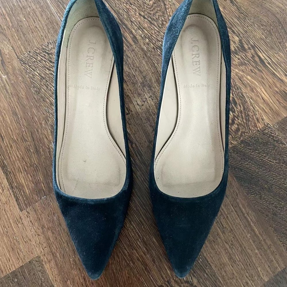 JCREW Black Pointy Toe leather Suede Stiletto Pumps Heels (Size: 6.5)